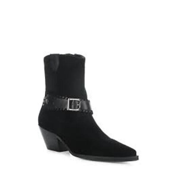 NEW Anthropologie Bos. & Co. Tartan Pointed Toe Boots Black Suede Size 8/39 - Picture 1 of 13